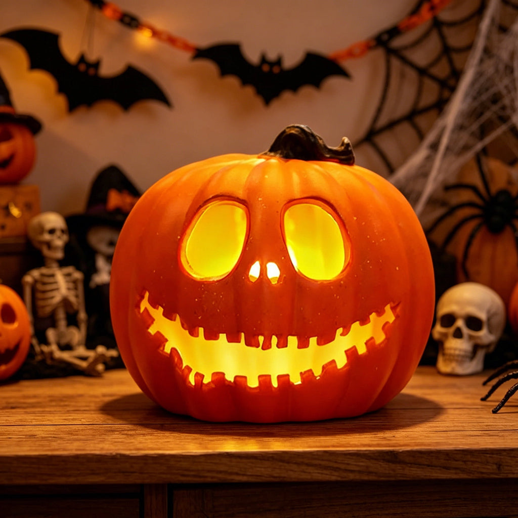 Tdxkok Halloween Large Plastic LED Light Up Pumpkin Outdoor Yard Porch Home Storefront Mall Holiday Display Decoration Ambient Lighting Lantern