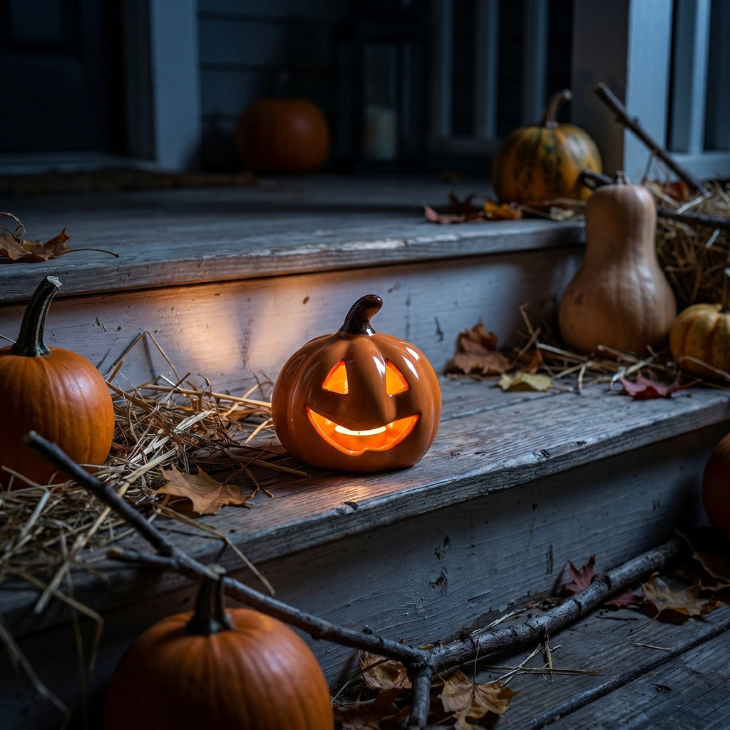 LEFXSMR Pumpkin Night Light, Ceramics Glowing Pumpkin Decor with Led, Waterproof Halloween Light for Home Holiday Desktop Decor