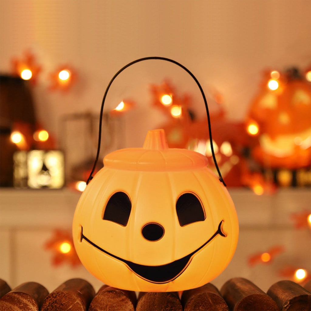 Kyusrd Trick or Treat Halloween Lantern Pumpkin Decoration Lighted Table Centerpieces Ornaments Spooky Pumpkin Prop Decor Decorative Wedding Candy Bowl Organizer Canisters