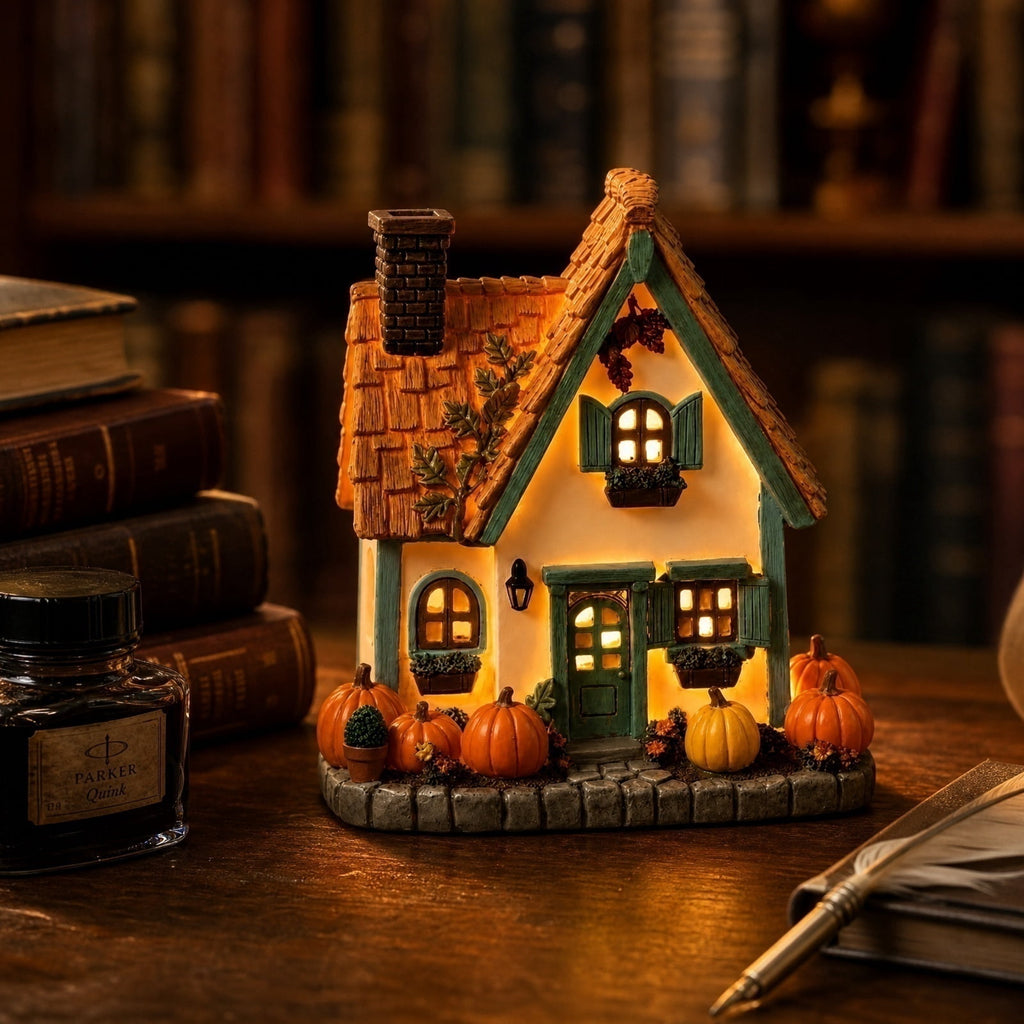 Yashow Orange Resin Halloween Pumpkin Cottage Ambient Light American Country Harvest Miniature House Decoration for Autumn Home Table Centerpiece, 7.09inch, 1-Pack