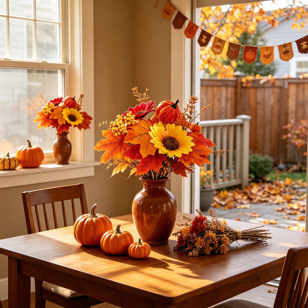 Fall Maple Leaf Front Door Wreath, Multicolor Plastic Seasonal Wreath for Halloween Thanksgiving Christmas Indoor Wall Fireplace Home Decor, 9.84 Inch