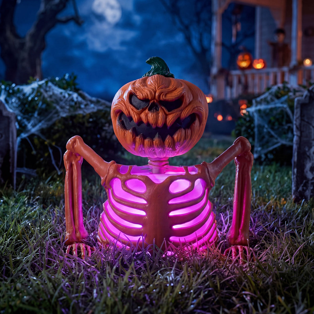 Joyfy Halloween LED Light Up Skeleton Pumpkin Table Decor,Multicolor Lighted Pumpkin Skeleton Ornament Indoor Outdoor Desk & Party Tabletop Decoration Supplies