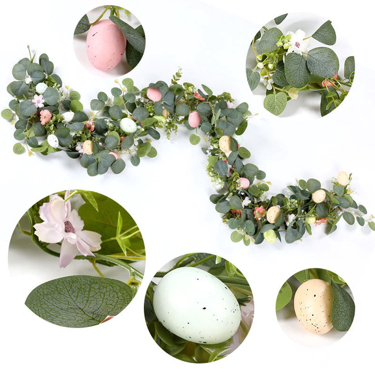yulier Artificial Garland 70.86 inch Spring Garland with Flowers, Faux Vines Floral Hanging Garland for Holiday Wedding Spring Home Party Window Door Fireplace Table Indoor Outdoor Decor