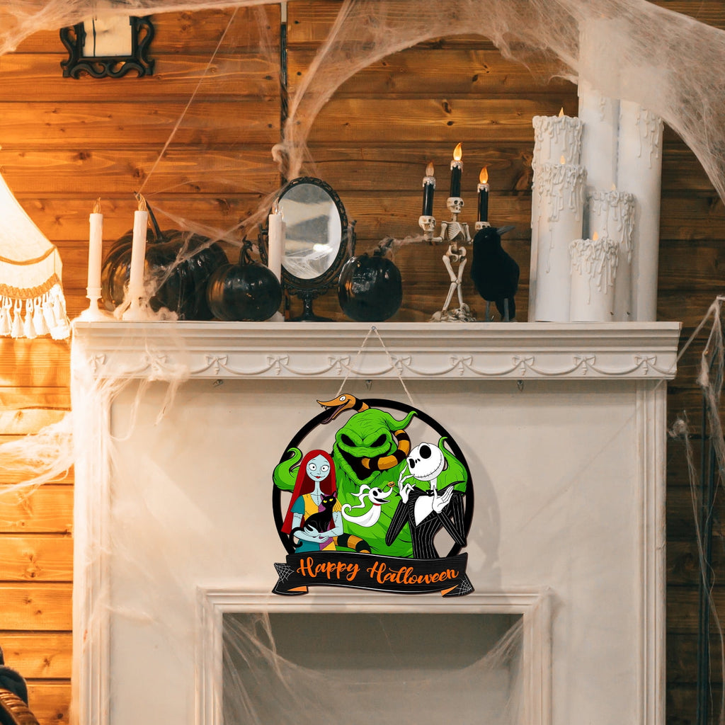YIBAGA Halloween Door Hanging Sign Wreath Decorations, Happy Halloween Ghost Cat Snake Wooden Hanger Home Decor Party Supplies