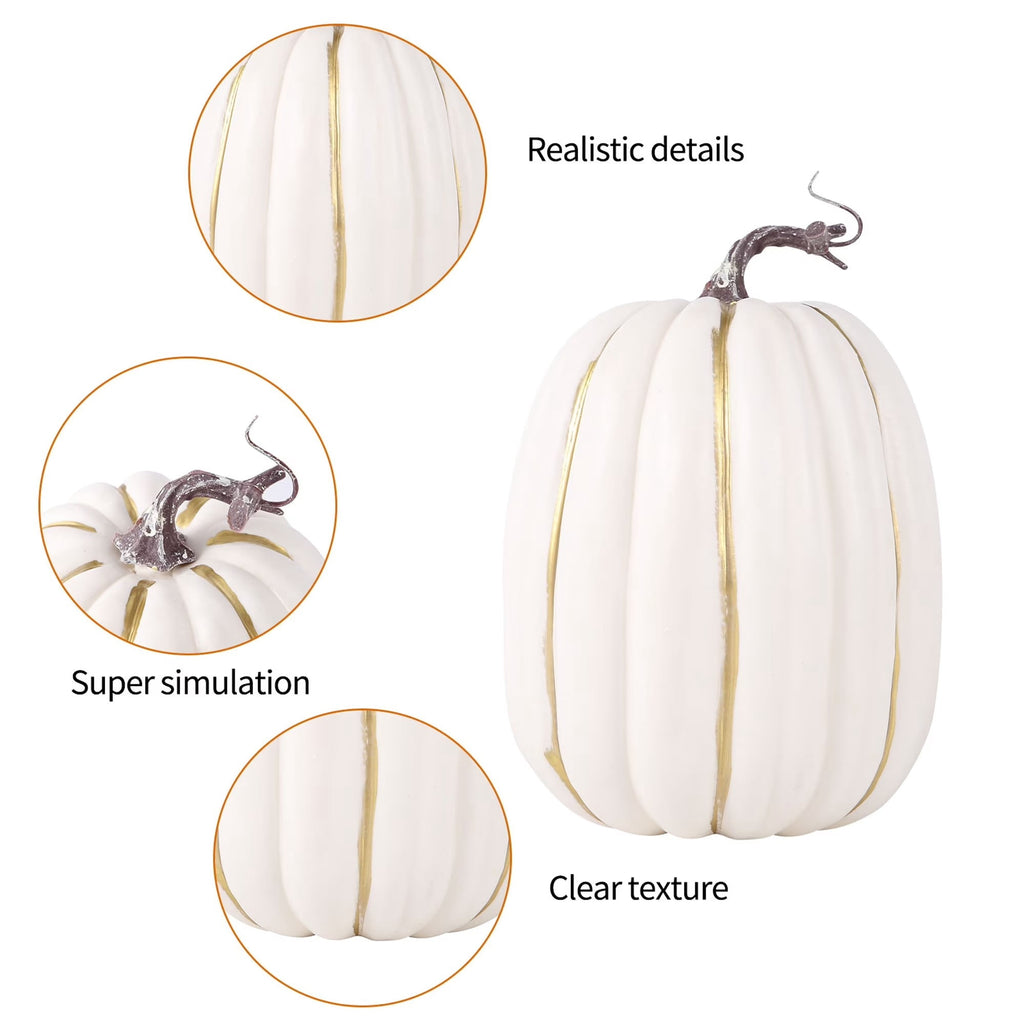 CQHVKQ 8 Inch Large Artificial Pumpkin Fall Decorations, Realistic Fake Harvest Pumpkin, Orange Gold Decorative Pumpkins for Table Centerpieces, Fall, Thanksgiving & Halloween DIY