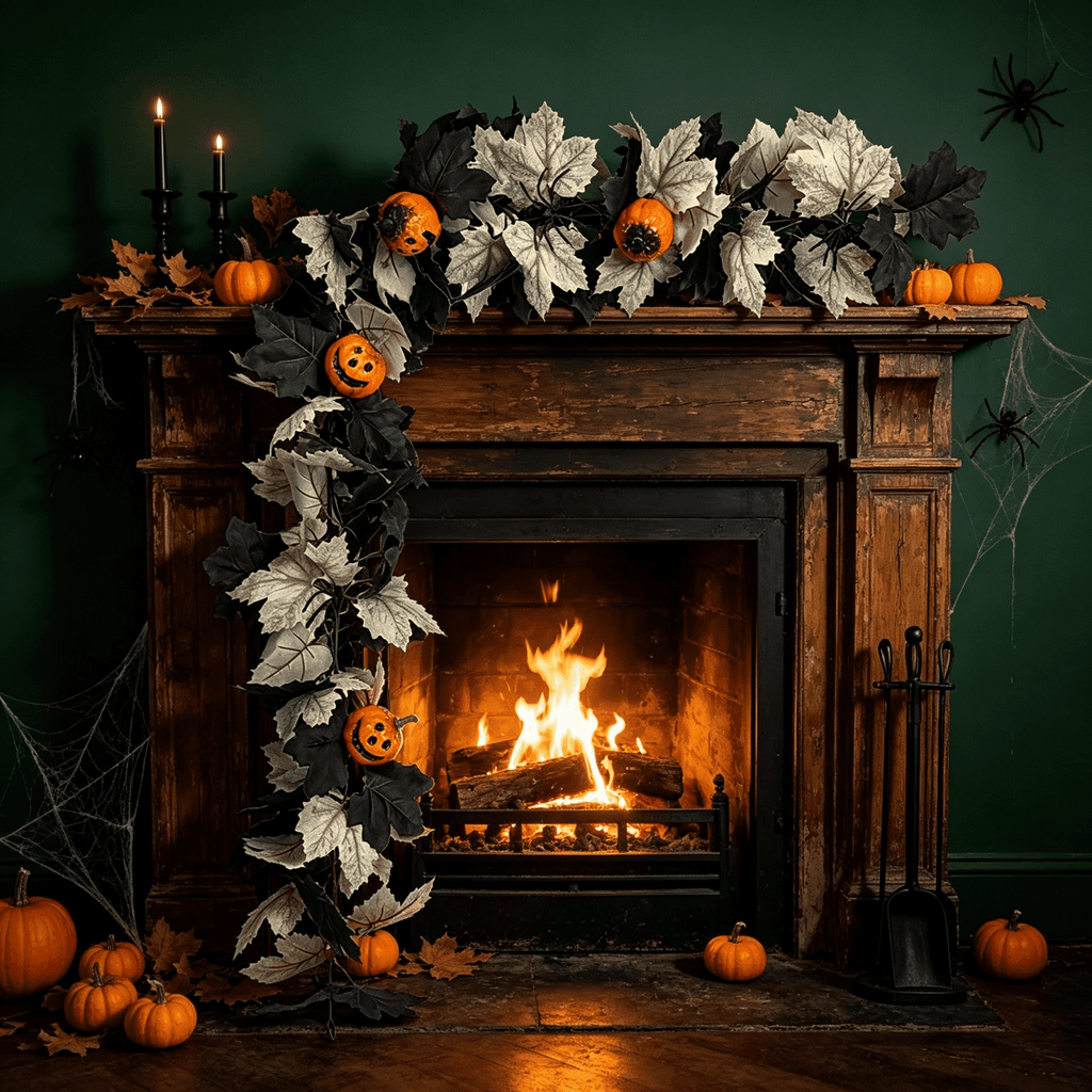 68 Inch Black Halloween Garland, Fall Artificial Vine, Thanksgiving Wall Decor for Home Mantel