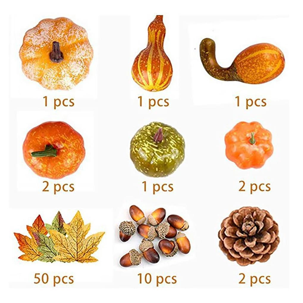 70pcs Fall Pumpkins Decor Set, Mini Artificial Gourd Fall Leaves Acorns Pinecones Decorations for Home, Fall Centerpieces for Tables, Thanksgiving Bowl Filler, Harvest Farmhouse Table Tiered Tray Set