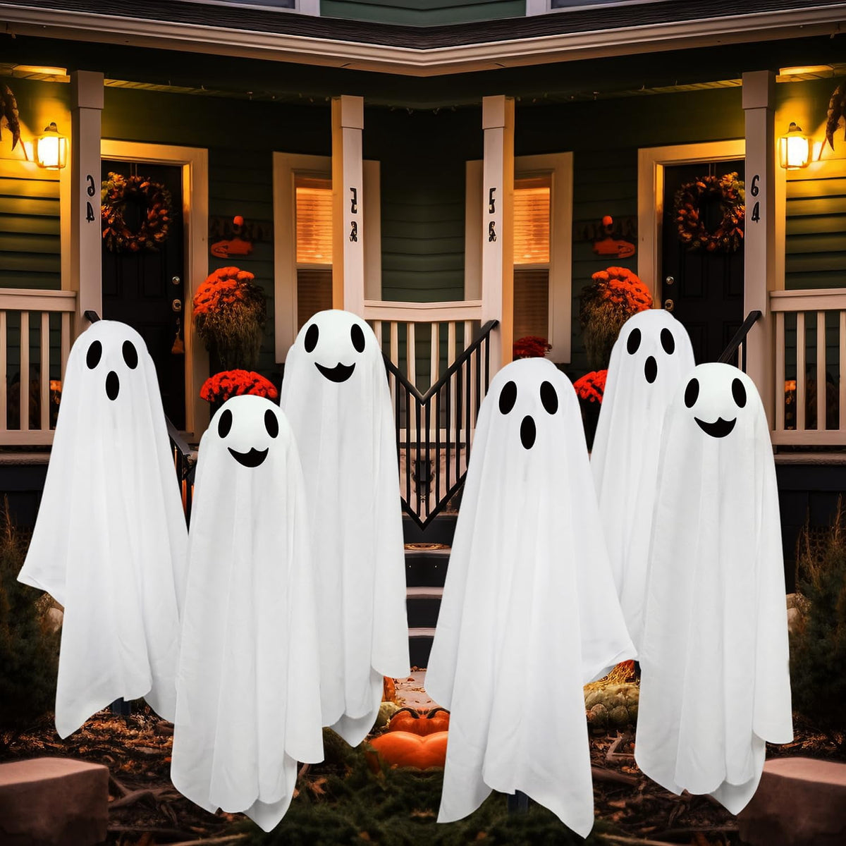 Halloween Ghost Pathway Lights with Stakes, 6PCS Solar Light Ghost Decorations, Waterproof Outdoor Lights for Yard, Lawn, Driveway, Halloween Decor