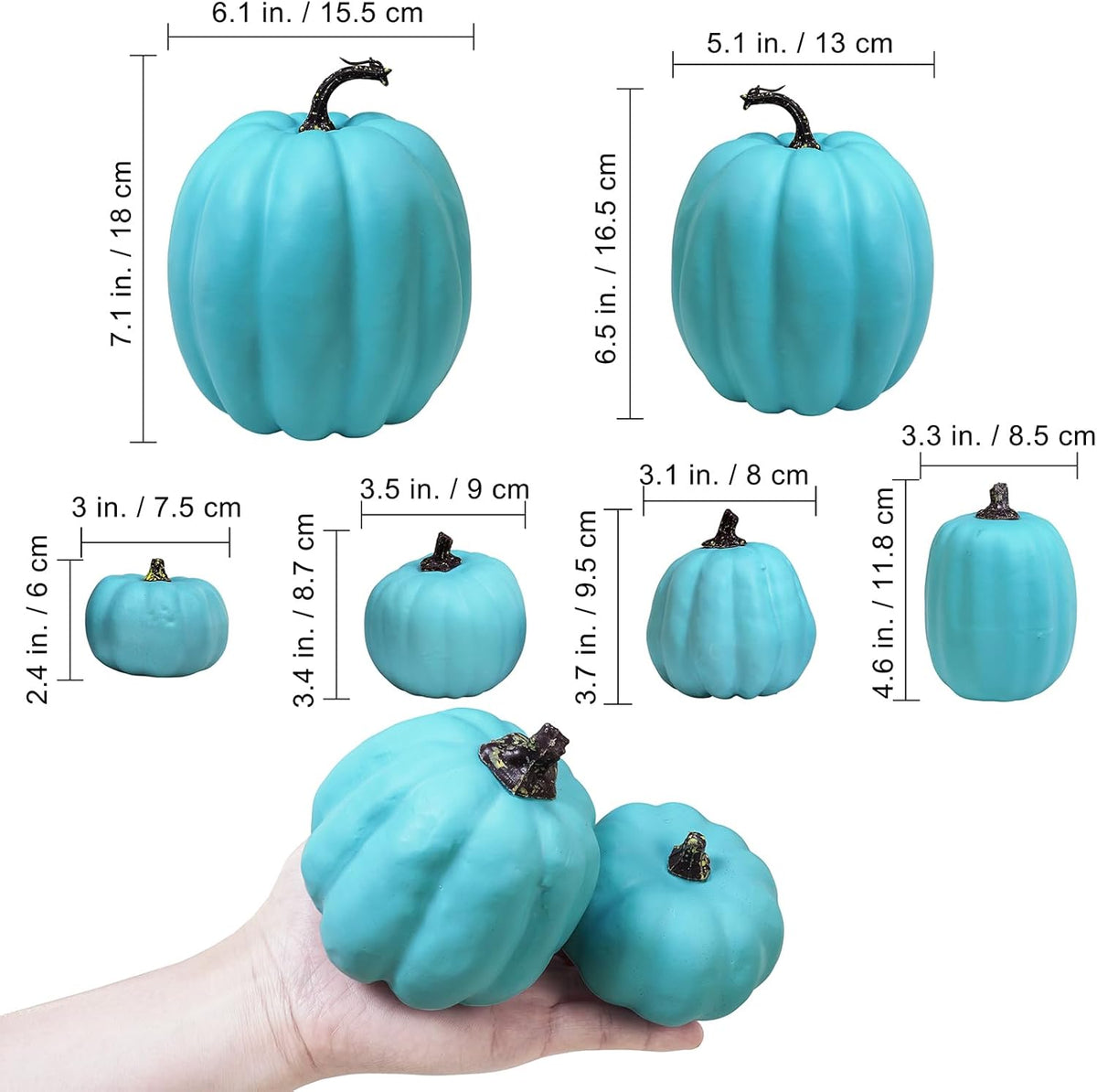 Foraging dimple 7 Pcs Assorted Harvest Orange Artificial Pumpkins Decorative Pumpkins Foam Pumpkins with Gold Stems for Fall Harvest Autumn Home Wedding Thanksgiving Halloween Party