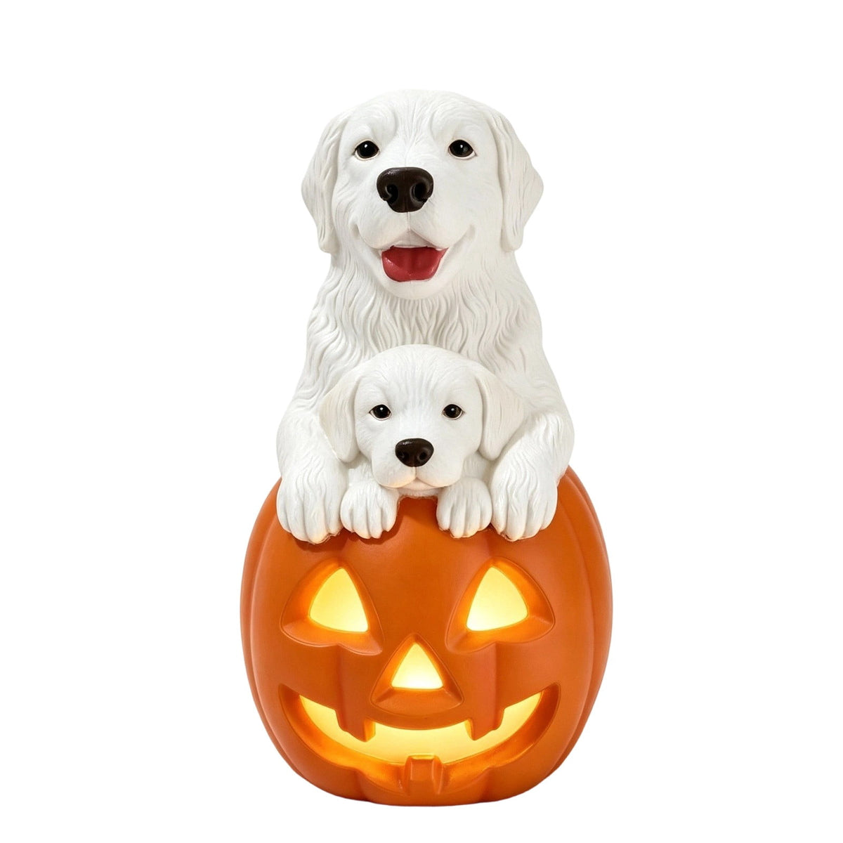 Fall Decorations for Home, 7.9in Lighted Halloween Scarecrow Dog Figurine, Resin Thanksgiving Halloween Garden Dogs Figurines for Autumn Harvest Porch Yard Garden Decor