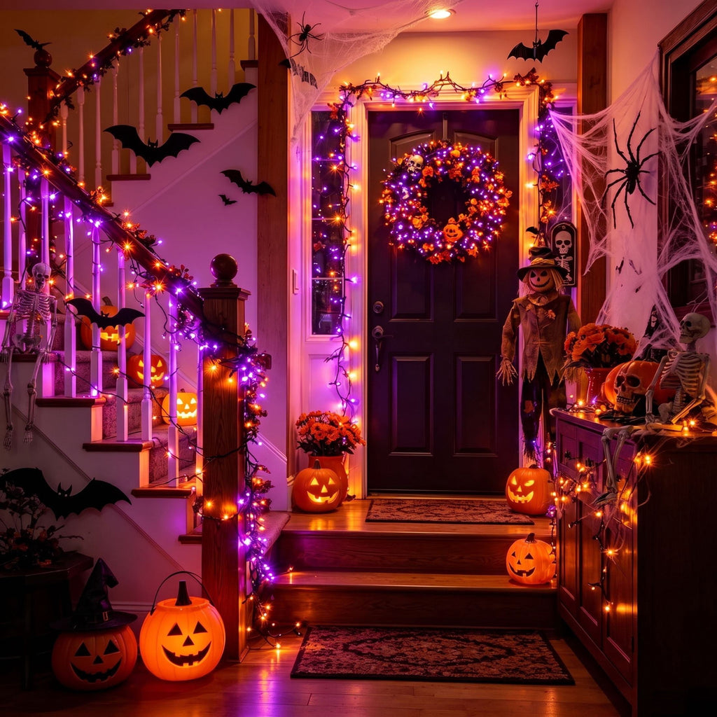 Scidweet Halloween String Lights, 105 FT 300 LED Twinkle Fairy Lights for Indoor Outdoor Halloween Decorations, Purple
