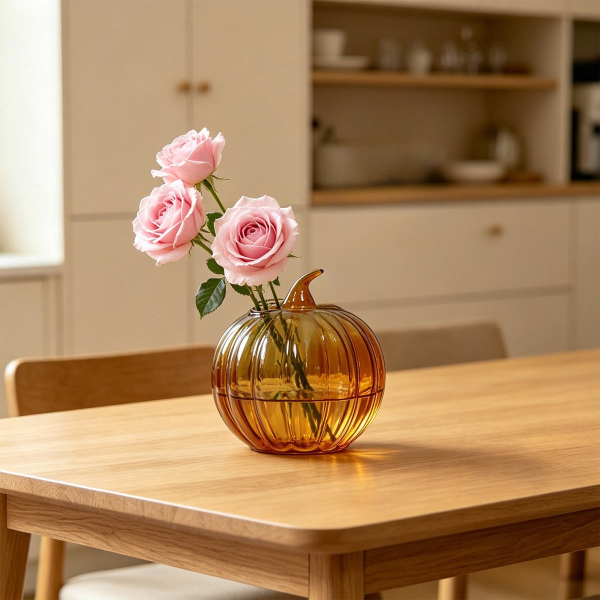 SLYNSHome Striped Glass Pumpkin Shaped Vase, Mini Hydroponic Flower Container,Clear Decorative Pumpkin Glass Centerpiece For Fall Thanksgiving Indoor Tabletop Home Decor