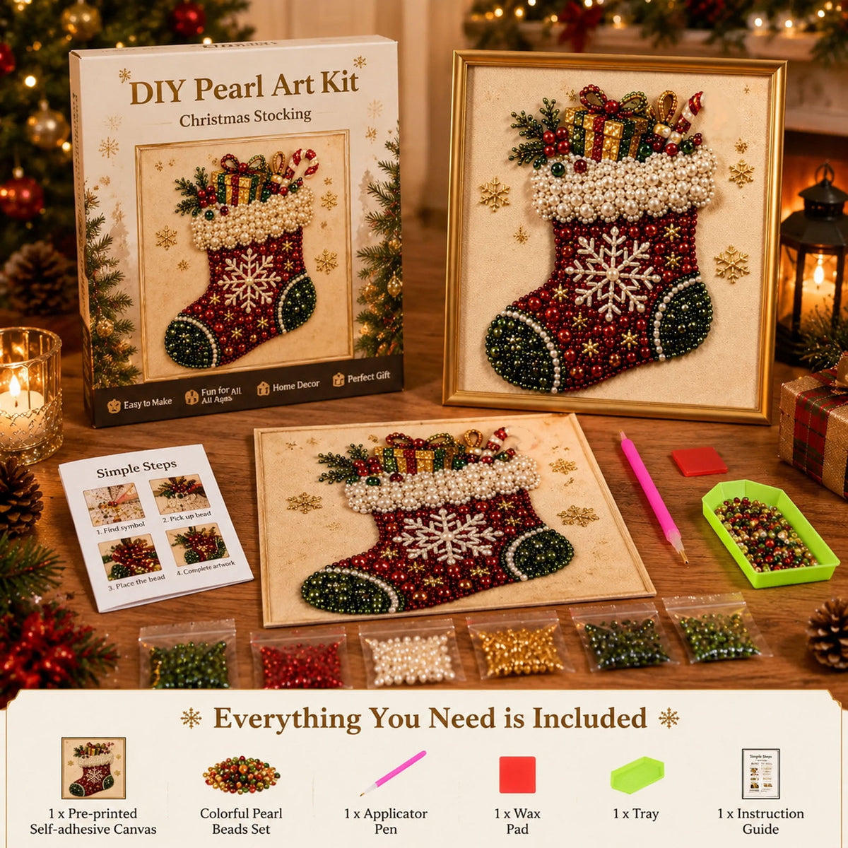 JWZZYD DIY Christmas Pearl Painting Art Kit with Frame, 9.8" Christmas Pearl Beads Art Craft Set, Gemstone Dots Beads for Holiday Christmas Wall Decor, Decoration Gift(Reindeer)