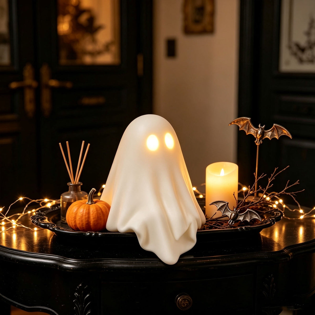 Sahpxhe Halloween Ghost Lamp Decor Warm LED Light for Halloween Mantel Shelf Tabletop Spooky Indoor Halloween Decor