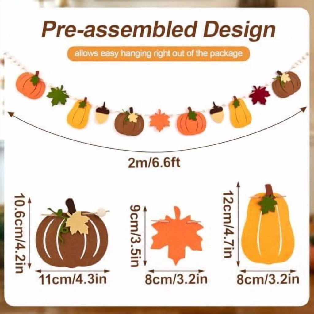Paper Jazz Fall Garland Felt Pumpkin Decor with Fall Leaf and Pumpkin Decorations