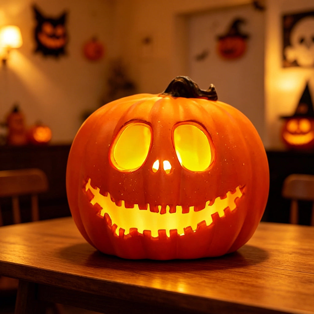 AuroraX Halloween Lighted Pumpkin Decoration Halloween Outdoor Pumpkin Decor Plastic Large Porch Waterproof Halloween Decorations for Yard Orange