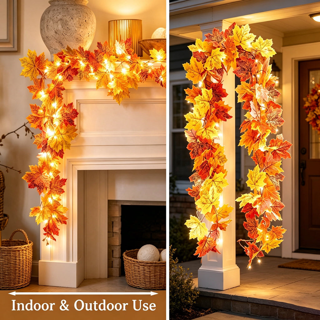 Halloween Black Garland with LED Lights 70.87 Inch Gothic Foliage for Mantel Stair Halloween Party Home Indoor Decor