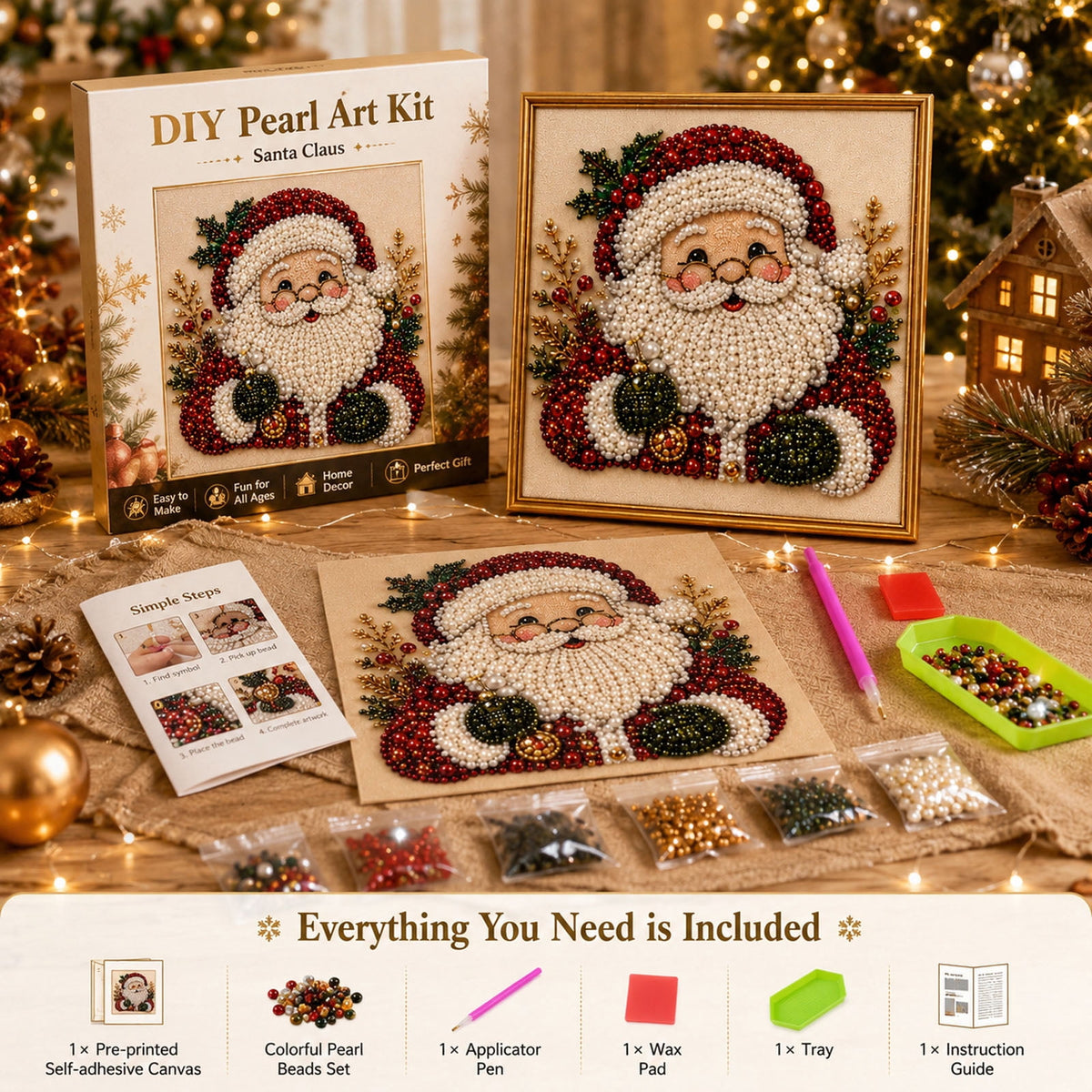JWZZYD DIY Christmas Pearl Painting Art Kit with Frame, 9.8" Christmas Pearl Beads Art Craft Set, Gemstone Dots Beads for Holiday Christmas Wall Decor, Decoration Gift(Reindeer)