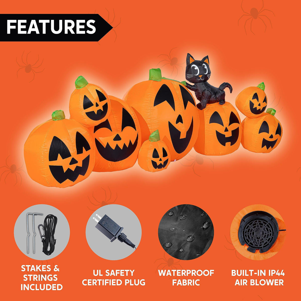 Joyfy 10 Ft Tall Halloween Inflatables Pumpkin,Giant Pumpki Blow Up Decor with Built-in LED Lights,Outdoor Decorations for Yard,Lawn,Garden