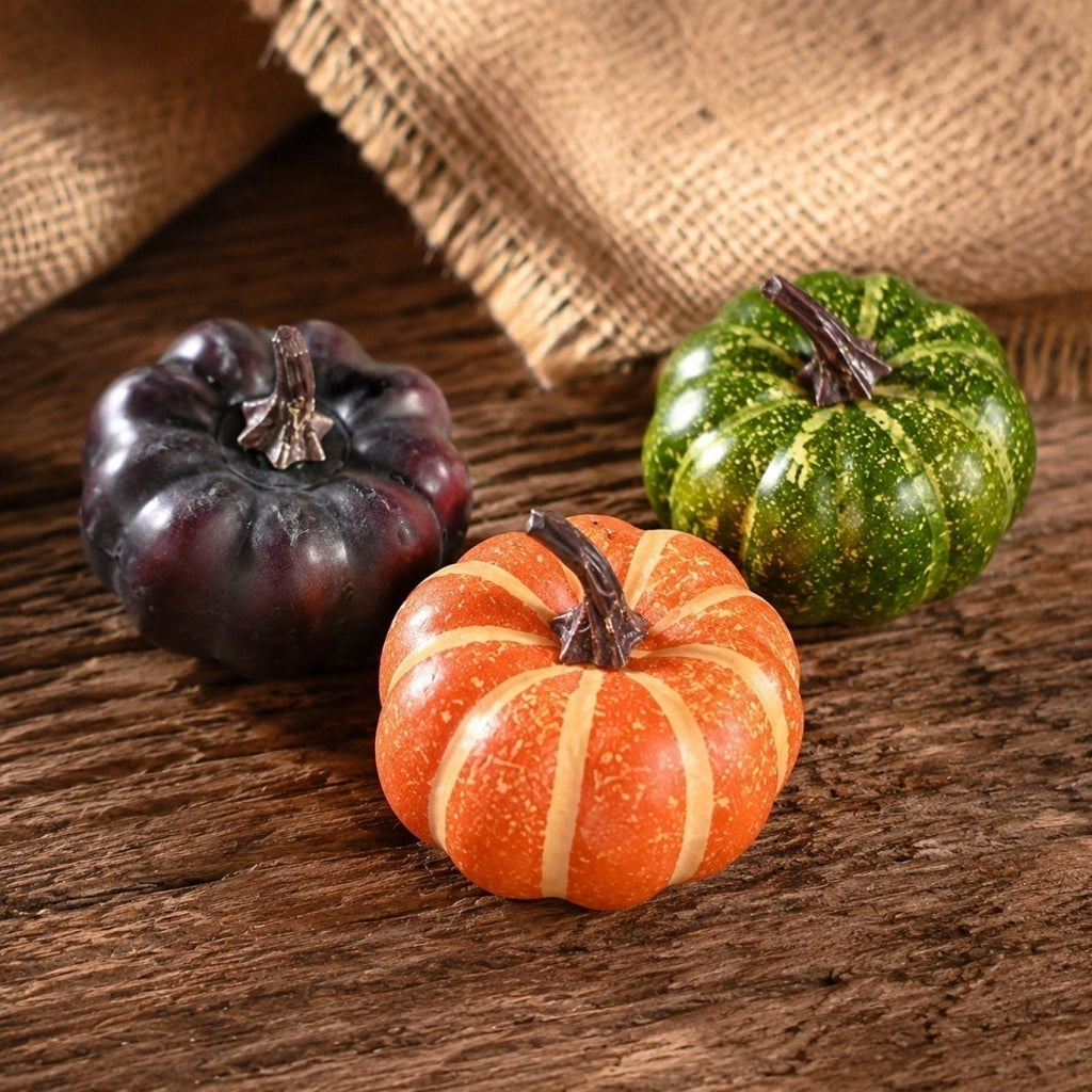 9 PCS Thanksgiving Artificial Pumpkins and Gourds Set - Fall Decorations for Home 7 Fake Pumpkins, 2 Pinecones for Fall Halloween Table Centerpieces