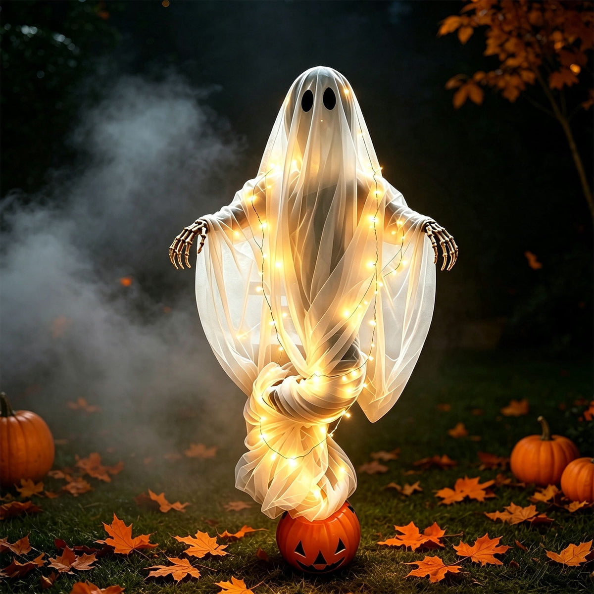 Luckky Swirling Ghost Pumpkin Yard Lamp,Lighted Spooky Ghost Statue with Warm Light,Waterproof Outdoor Ornament for Porch,Pathway,Lawn & Garden,Fall Autumn Halloween Party Decor