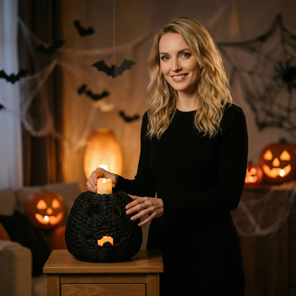 9.8 in. Halloween Eerie Pumpkins — Dark Patterns with Eerie Shadows, Halloween Decorations for Halloween Parties & Trick or Treat Nights — great for Costume Parties with spooky yard displays