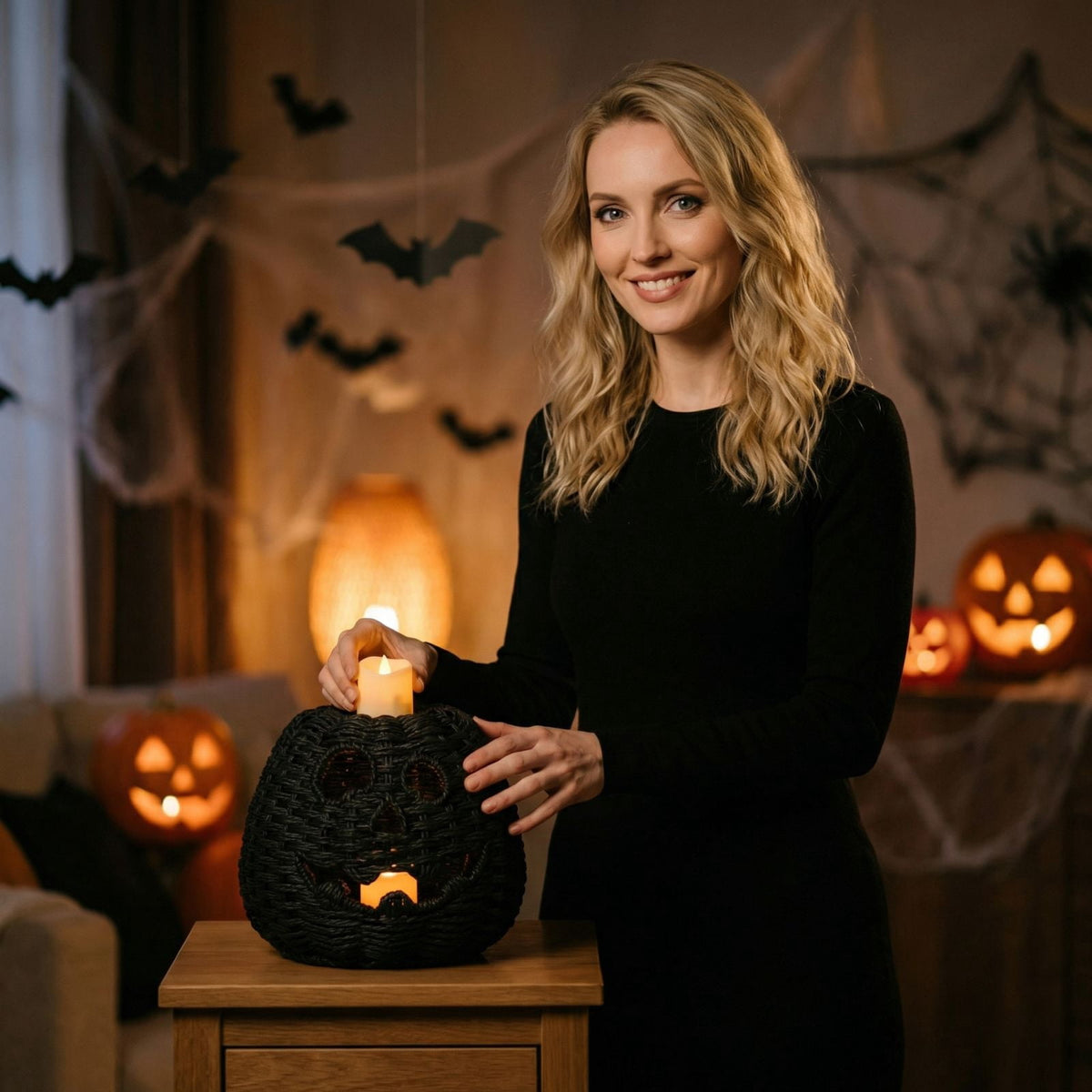 9.8 in. Halloween Eerie Pumpkins — Dark Patterns with Eerie Shadows, Halloween Decorations for Halloween Parties & Trick or Treat Nights — great for Costume Parties with spooky yard displays