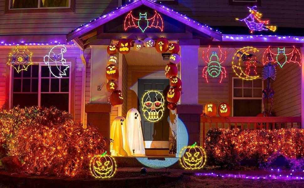 16" Halloween Window decorate Plug Light Witch Bat Spider Web door decor-4 Pack