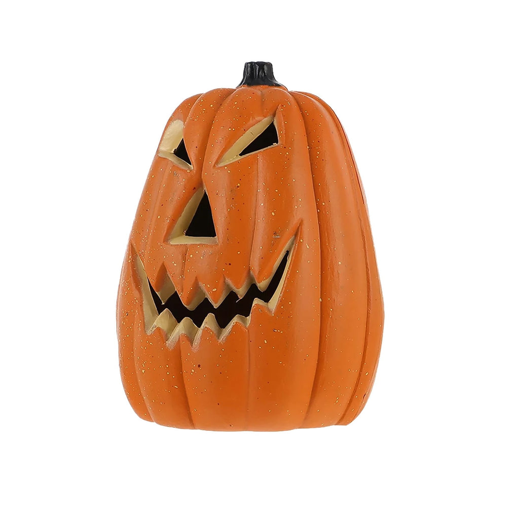 QYROS Spooky LED Light-Up Halloween Pumpkin Decoration with Glitter Finish for Indoor and Outdoor Use, 12-Inch