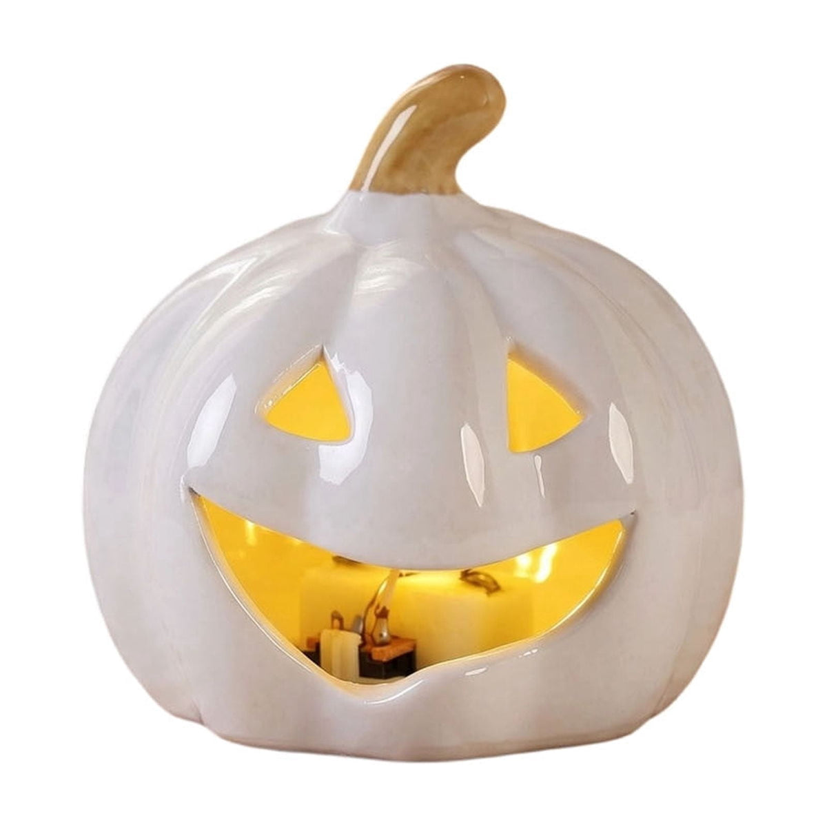 LEFXSMR Pumpkin Night Light, Ceramics Glowing Pumpkin Decor with Led, Waterproof Halloween Light for Home Holiday Desktop Decor