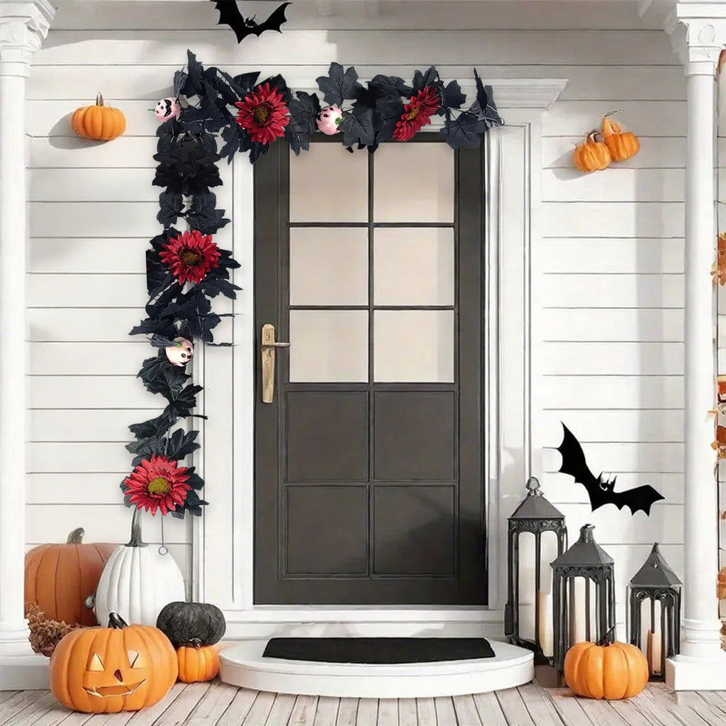 68 Inch Black Halloween Garland, Fall Artificial Vine, Thanksgiving Wall Decor for Home Mantel