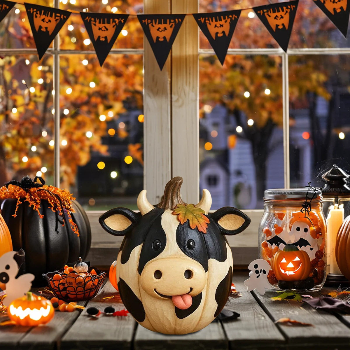 Farm Animal Pumpkin Figurines, Cute Funny Resin Cow Duck Sheep Pig Chicken Horse Statue, Autumn Fall Thanksgiving Halloween Table Centerpiece, Home Desktop Decor, 5-Inch
