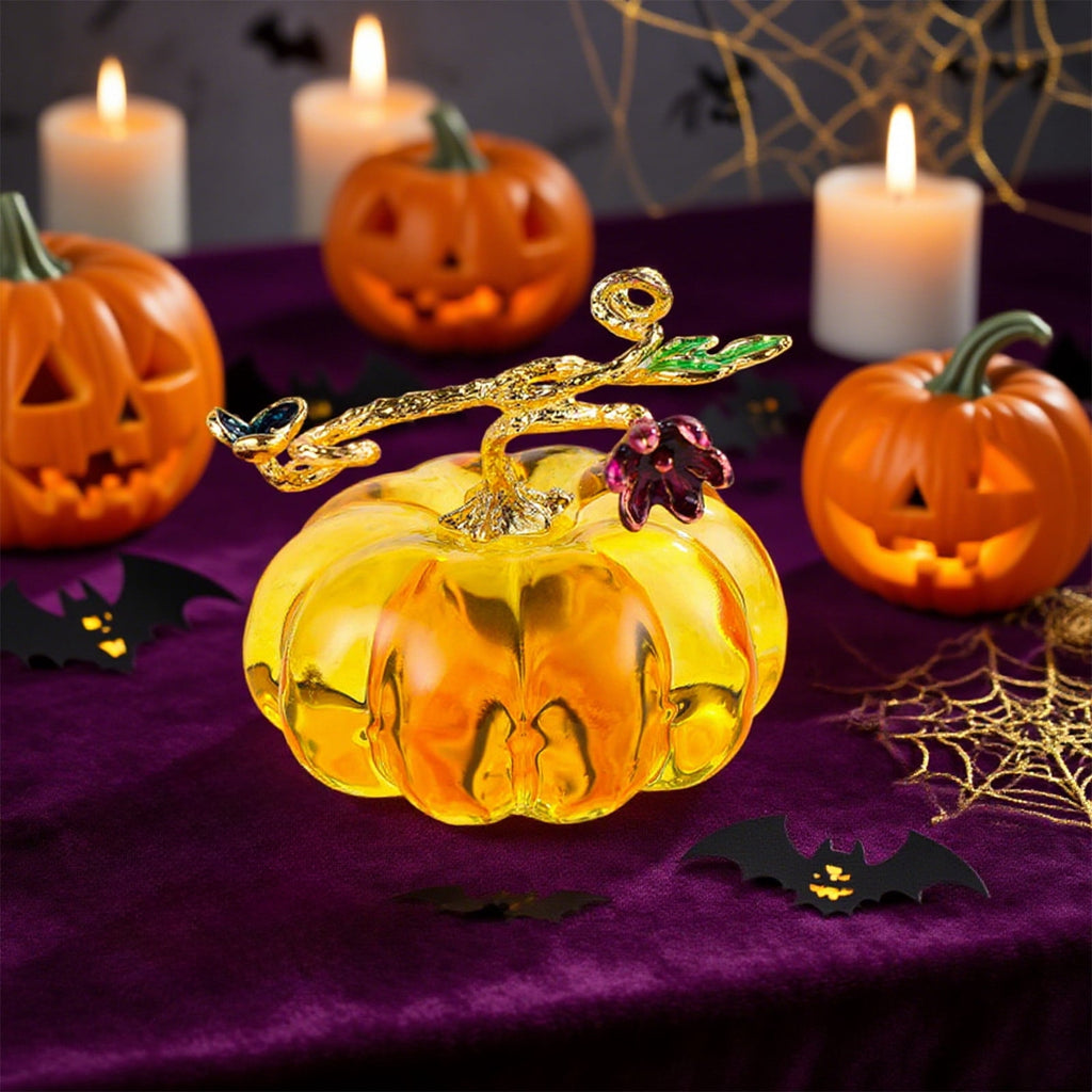 Crystal Pumpkin Figurine, Glass Pumpkin Sculpture Collectible Thanksgiving Decor, Desktop Decoration for Halloween Home Garden Party Decor, Blue