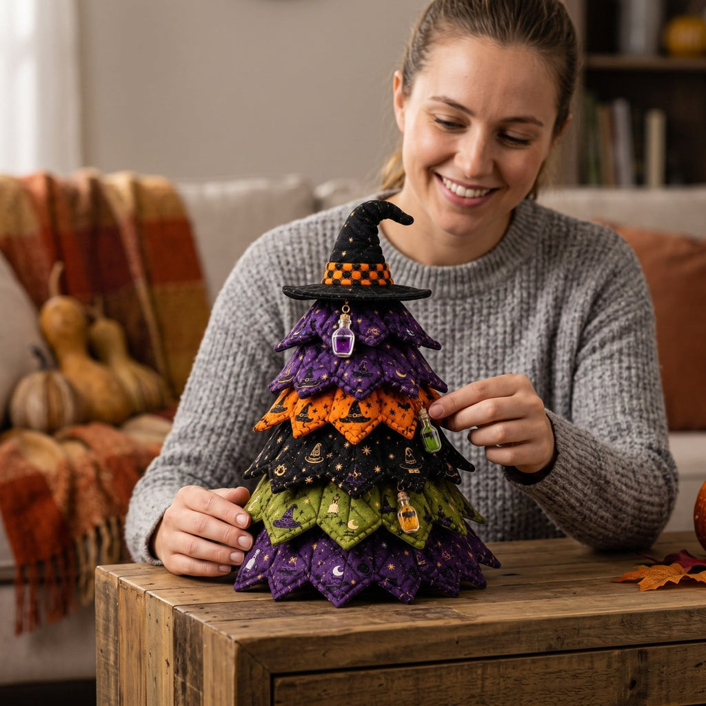 Lypsnake DIY Halloween Quilted Fabric Tree Kit, Vintage Pumpkin Sunflower Patchwork, 3D Padded Sewing Craft Project for Autumn Harvest Decor