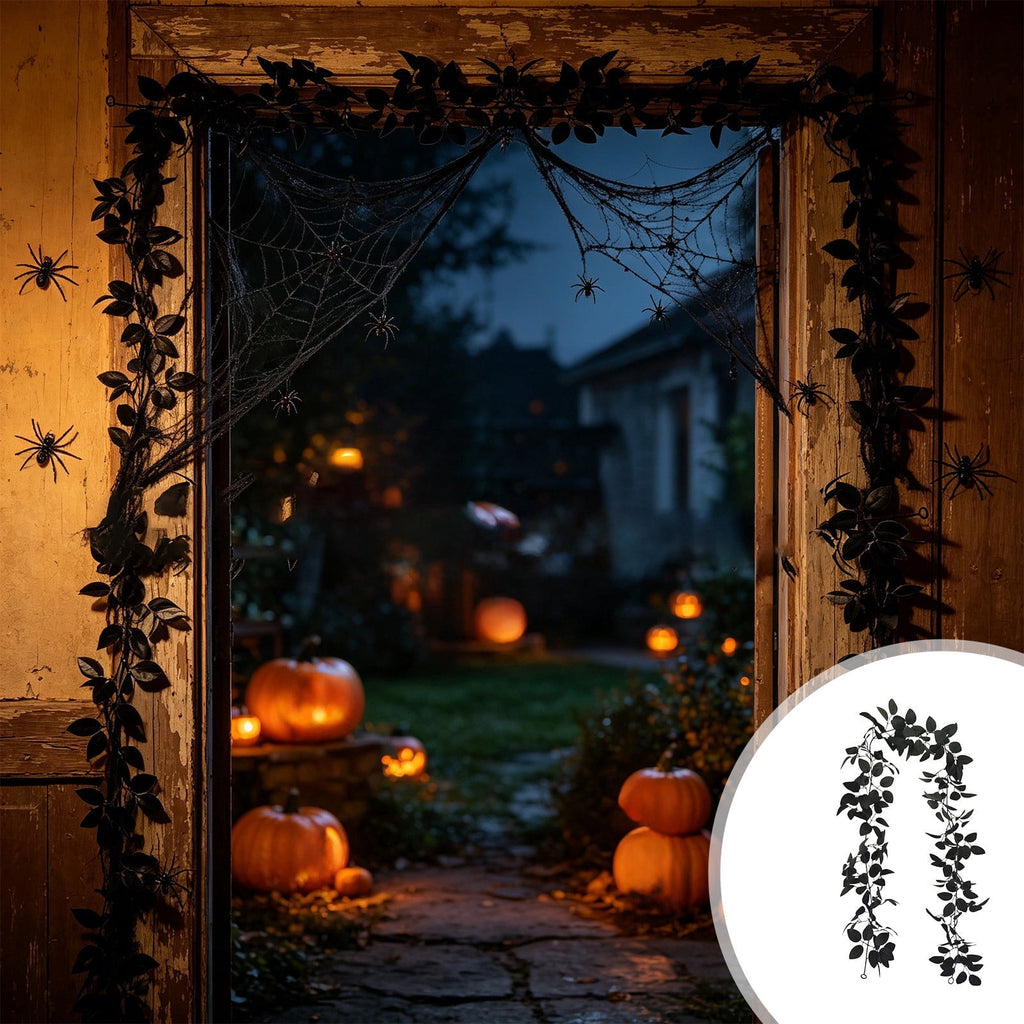 Halloween Black Garland with LED Lights 70.87 Inch Gothic Foliage for Mantel Stair Halloween Party Home Indoor Decor
