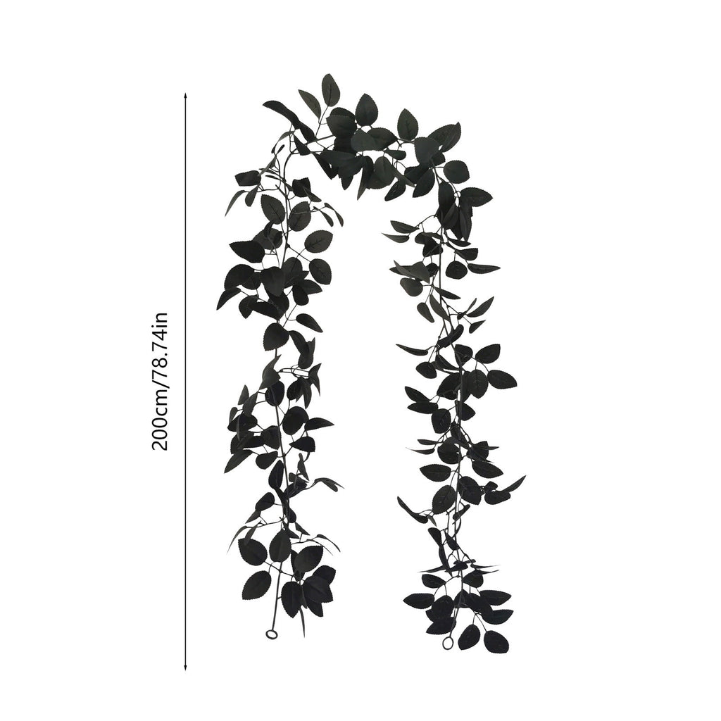 Halloween Black Garland with LED Lights 70.87 Inch Gothic Foliage for Mantel Stair Halloween Party Home Indoor Decor