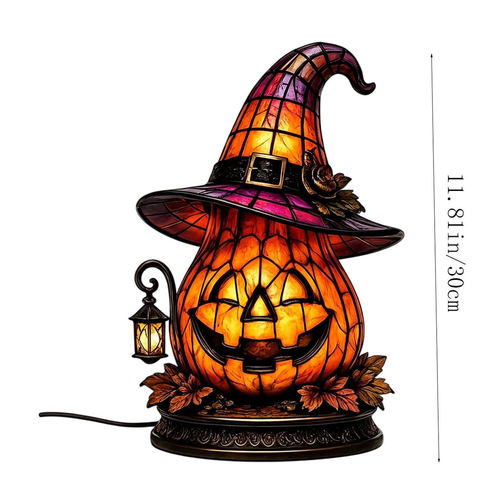 Halloween Pumpkin Night Light With Witch Hat Acrylic LED Tabletop Ornament, Spooky Glowing Figurine for Home Party Bedroom Holiday Decoration
