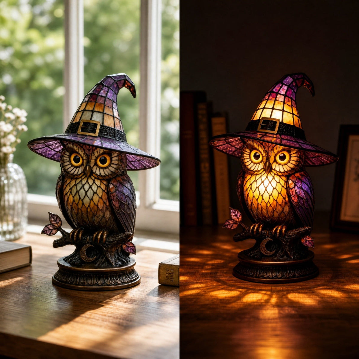 Sruoe Resin Owl Vintage Table Lamp, Decorative Animal Night Light for Bedroom Office Indoor Home Year Round Decor