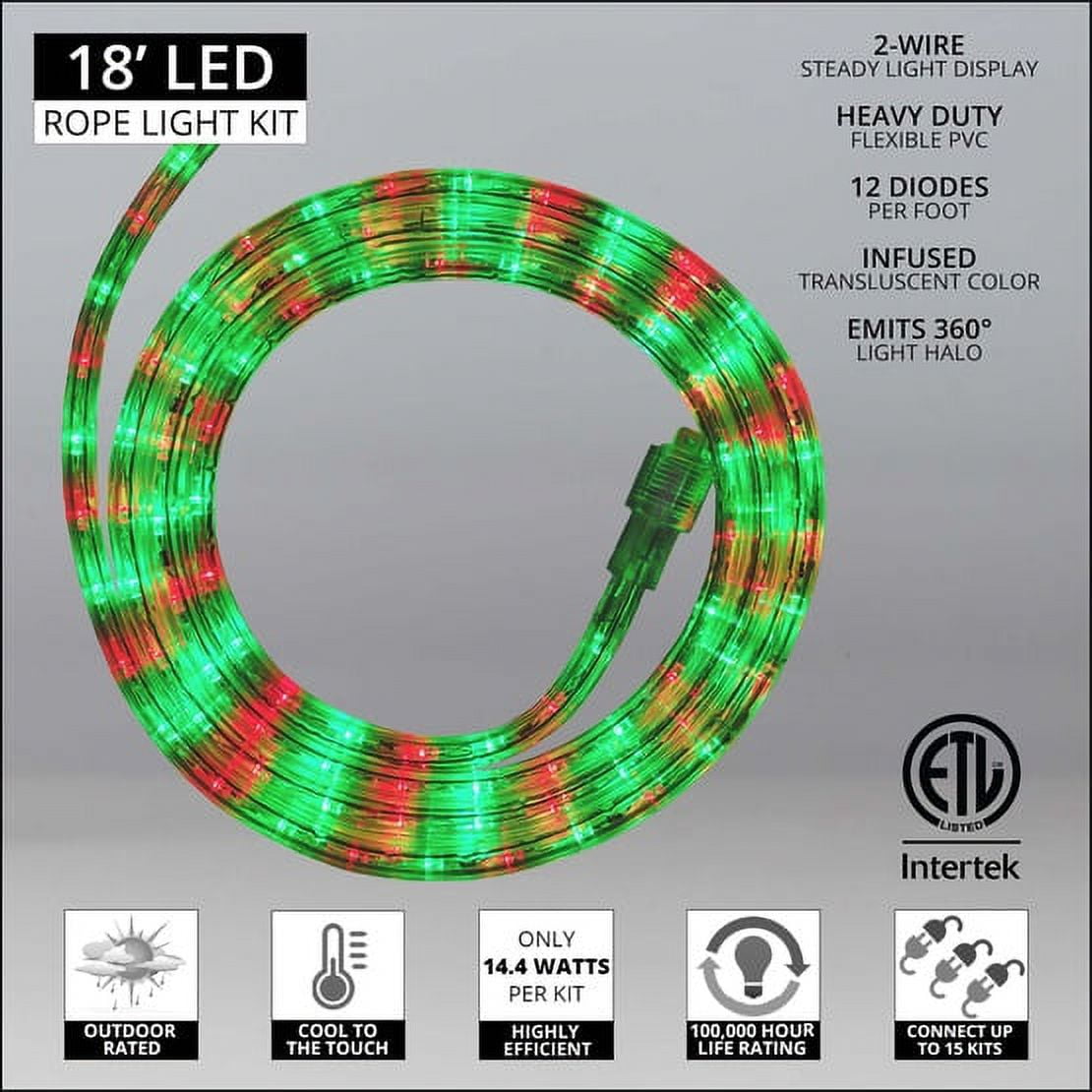 18 ft. LED Warm White Rope Light Kit, 216 Lights, Connectable Ready-to-Install Christmas Decorative Party Lighting, Mounting Clips Included