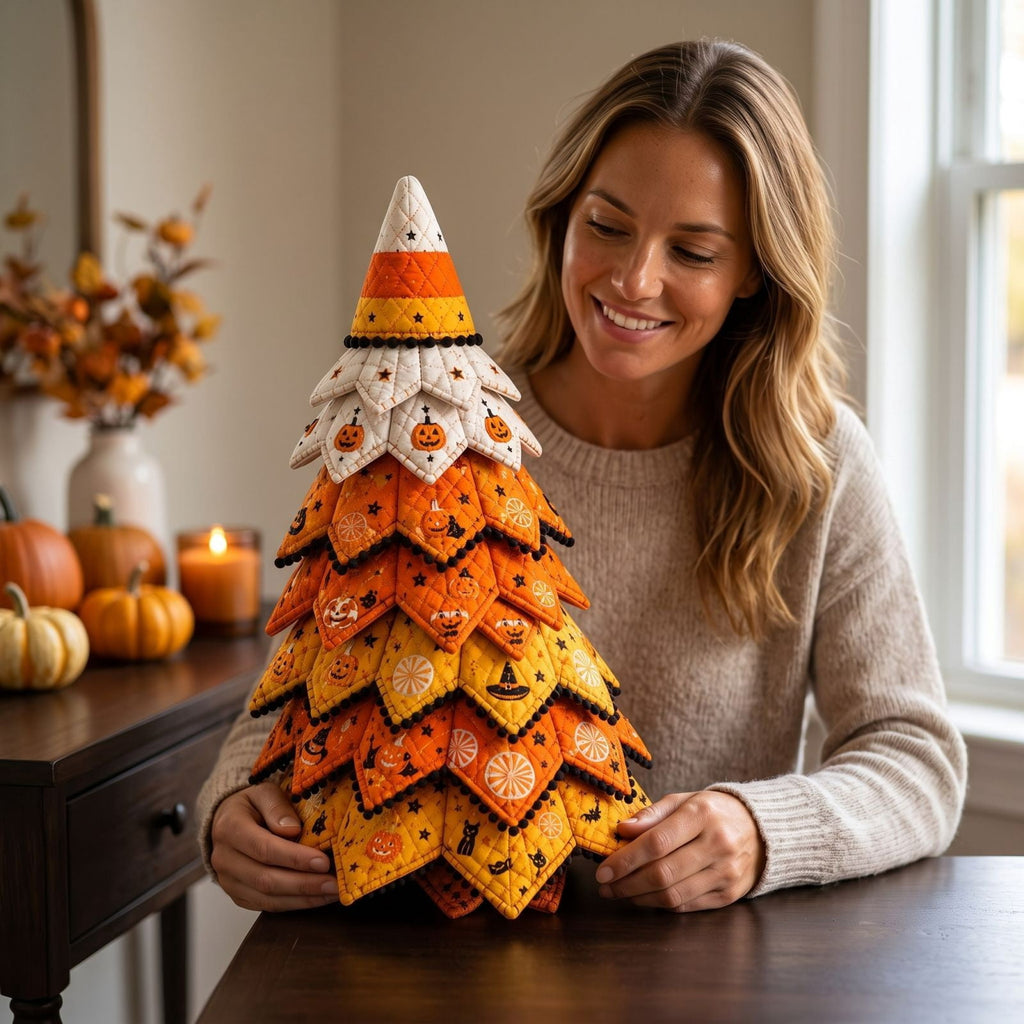 Lypsnake DIY Halloween Quilted Fabric Tree Kit, Vintage Pumpkin Sunflower Patchwork, 3D Padded Sewing Craft Project for Autumn Harvest Decor