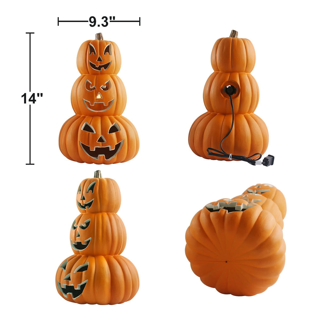 Gamexcel 14 Inch Pre-Lit Jack O Lantern - Halloween Pumpkin For Indoor, Outdoor & Fireplace Decor