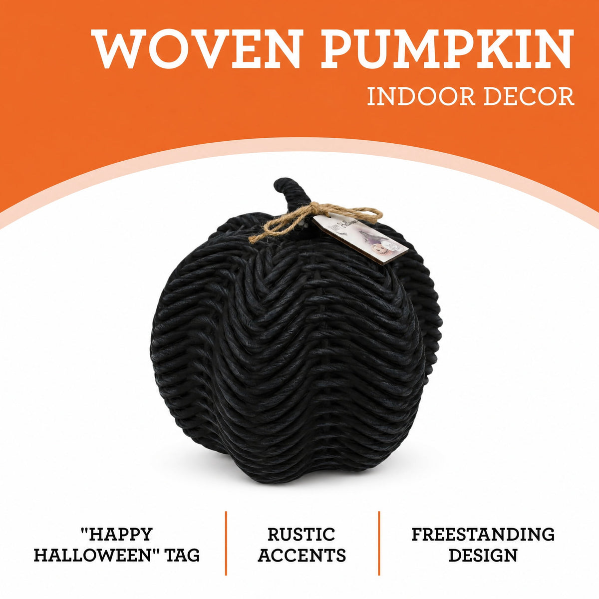 Woven Pumpkin Decoration, Black, 7", Halloween by Way To Celebrate