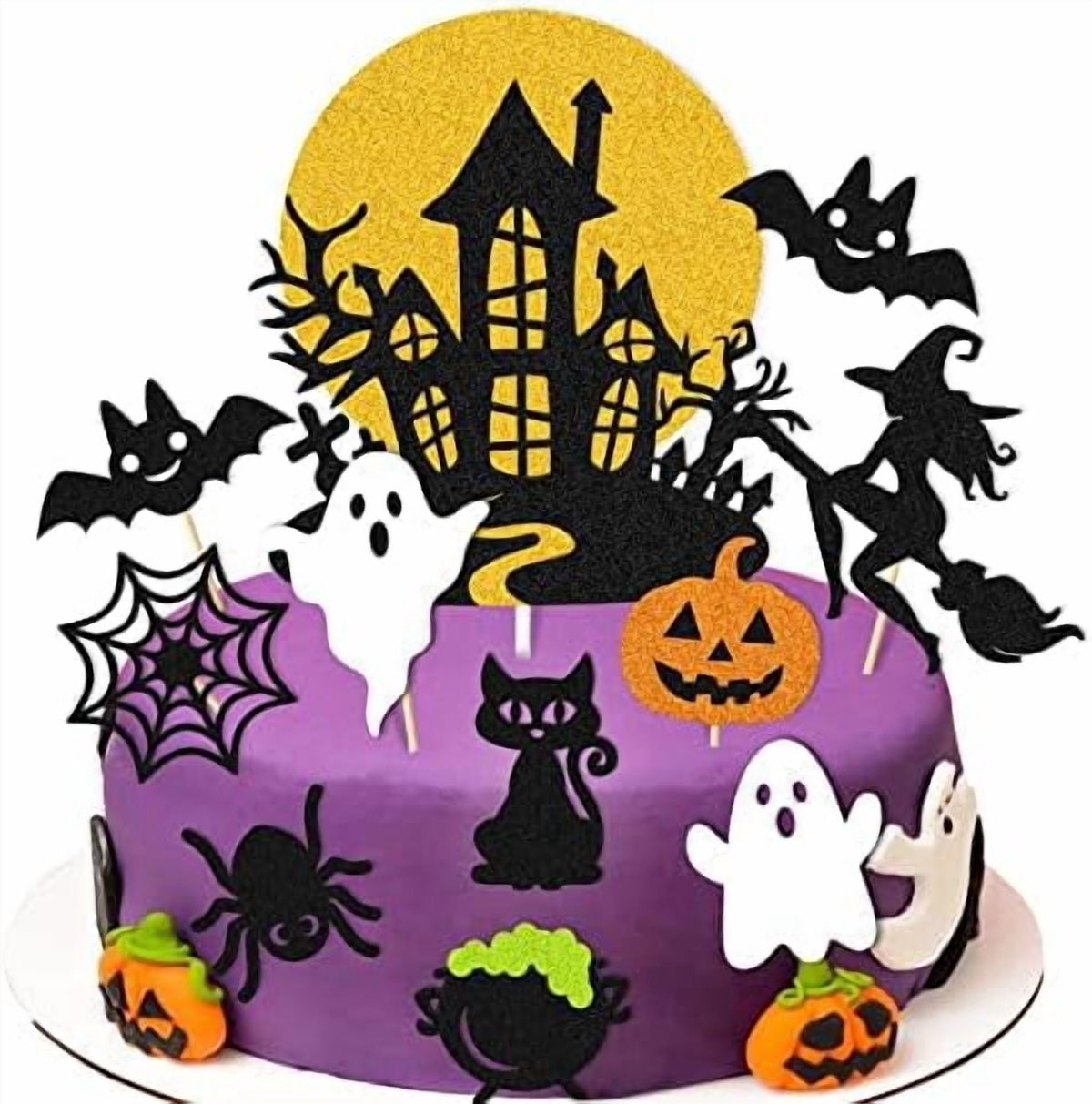 Halloween Cake Decoration Halloween Cupcake Topper Ghost Witch Pumpkin Bat Spider Haunt House Theme Cake Decoration for Horror Party Supplies