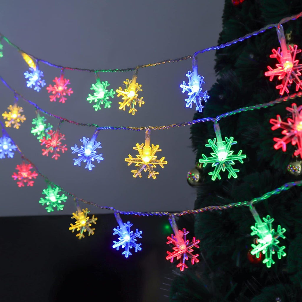 Qoosea Solar Lights Outdoor, Waterproof 100 LED Snowflake Fairy Lights, 39 ft Outdoor Christmas Decoration, String Lights for Party, Patio, Room Decor