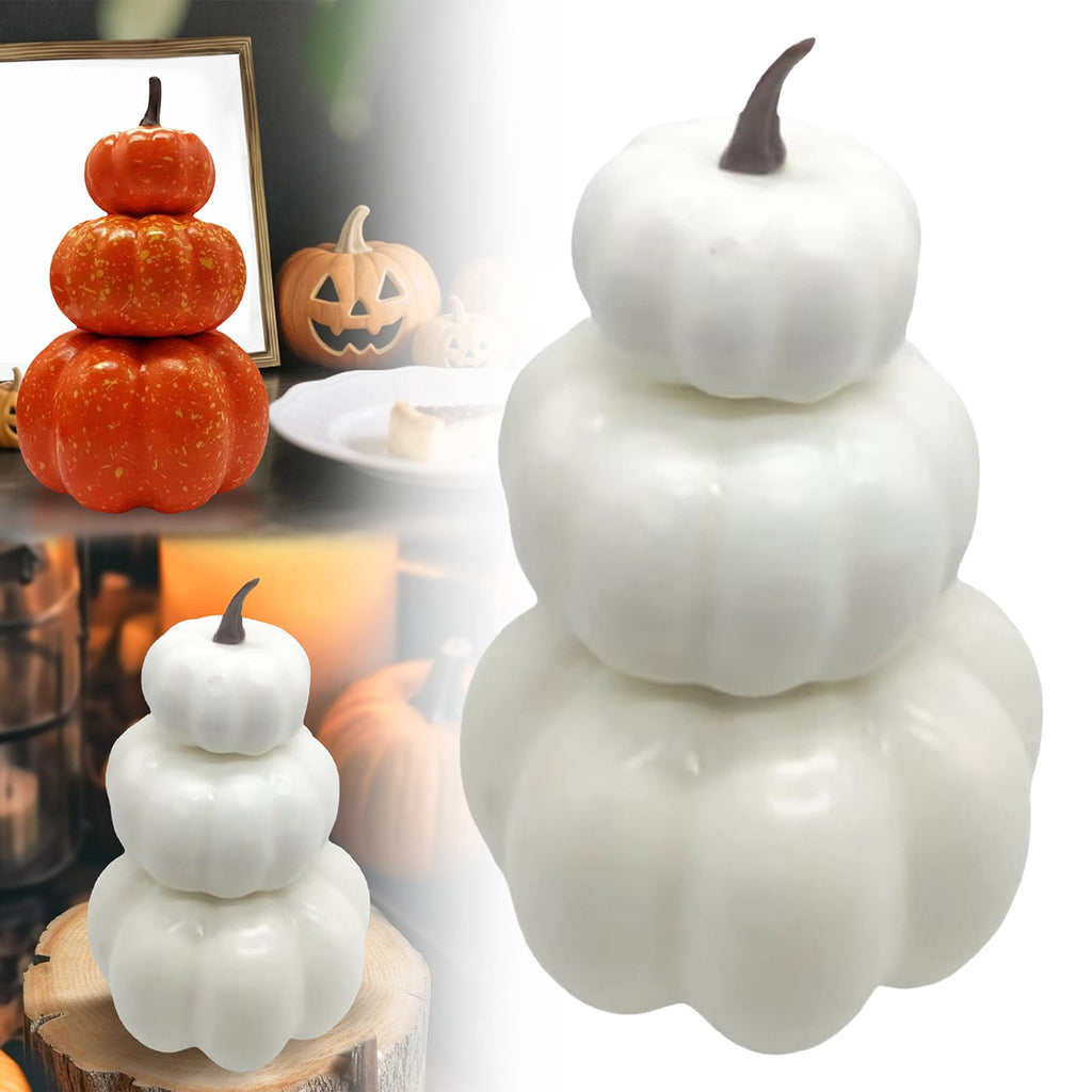 White Stacked Pumpkin Model - Realistic Fall and Thanksgiving Home Decor