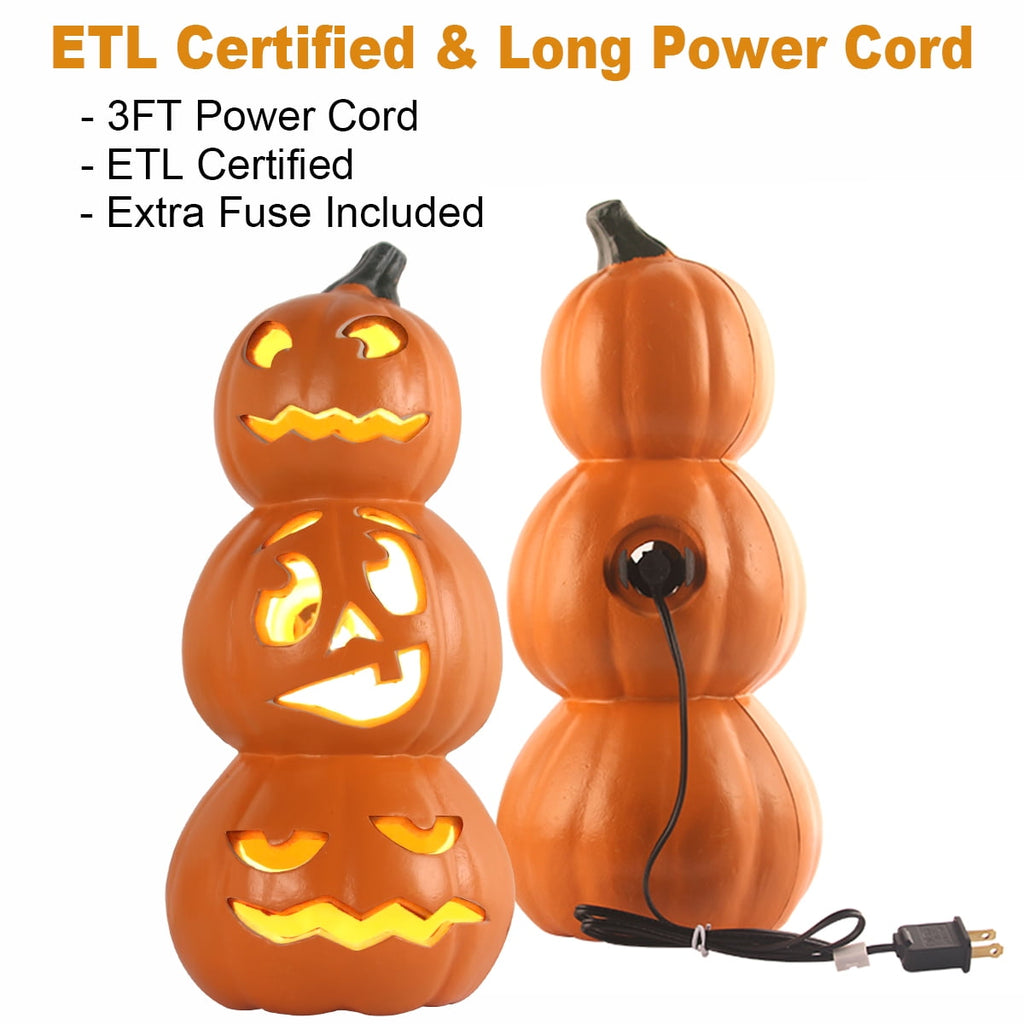 Gamexcel 3 Pack Light Up Jack O Lantern Pumpkins, 10/14/16 in Waterproof LED Halloween Decorations for Indoor Outdoor Porch Yard