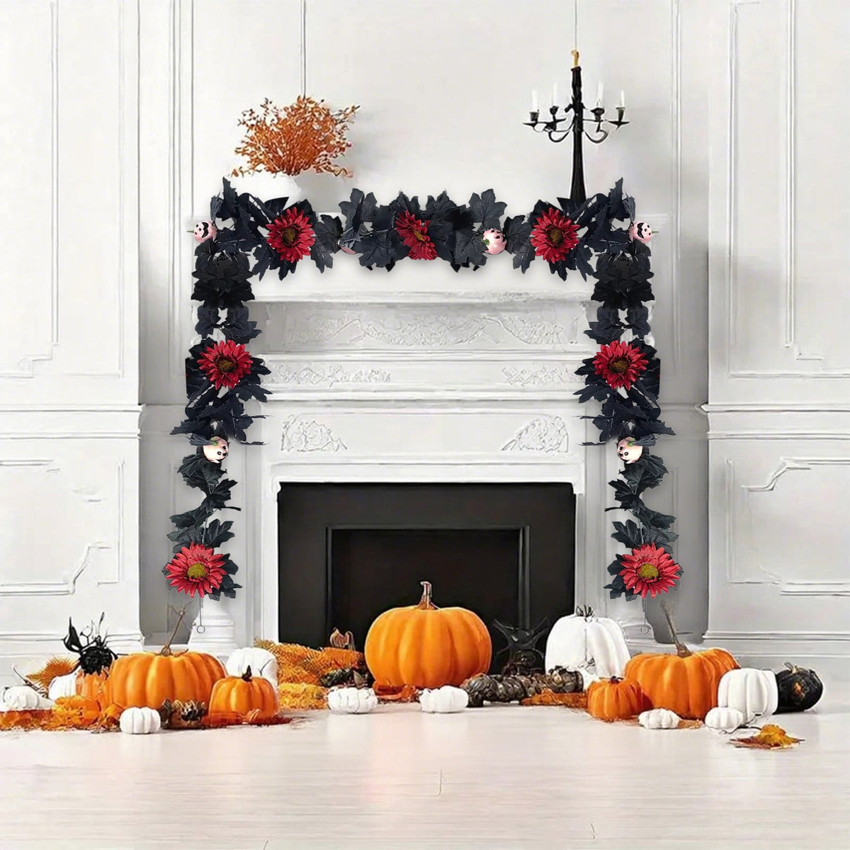 68 Inch Black Halloween Garland, Fall Artificial Vine, Thanksgiving Wall Decor for Home Mantel