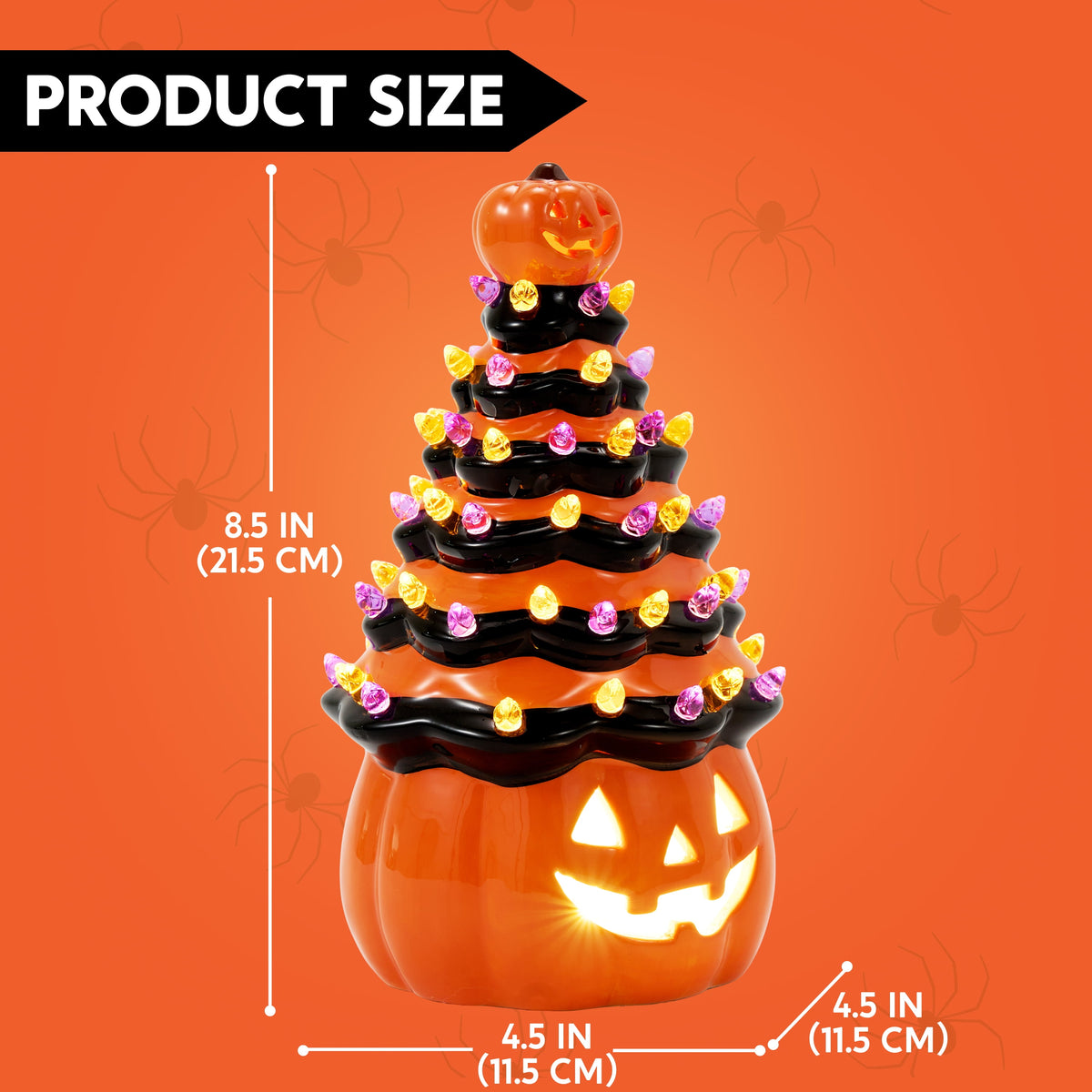 Joyfy 8.5 inch Halloween Decorations Ceramic Gnome Tree Decorations with Build-in LEDs,Light Up Pumpkin Table Decor Bedroom Indoor Centerpieces for Tables