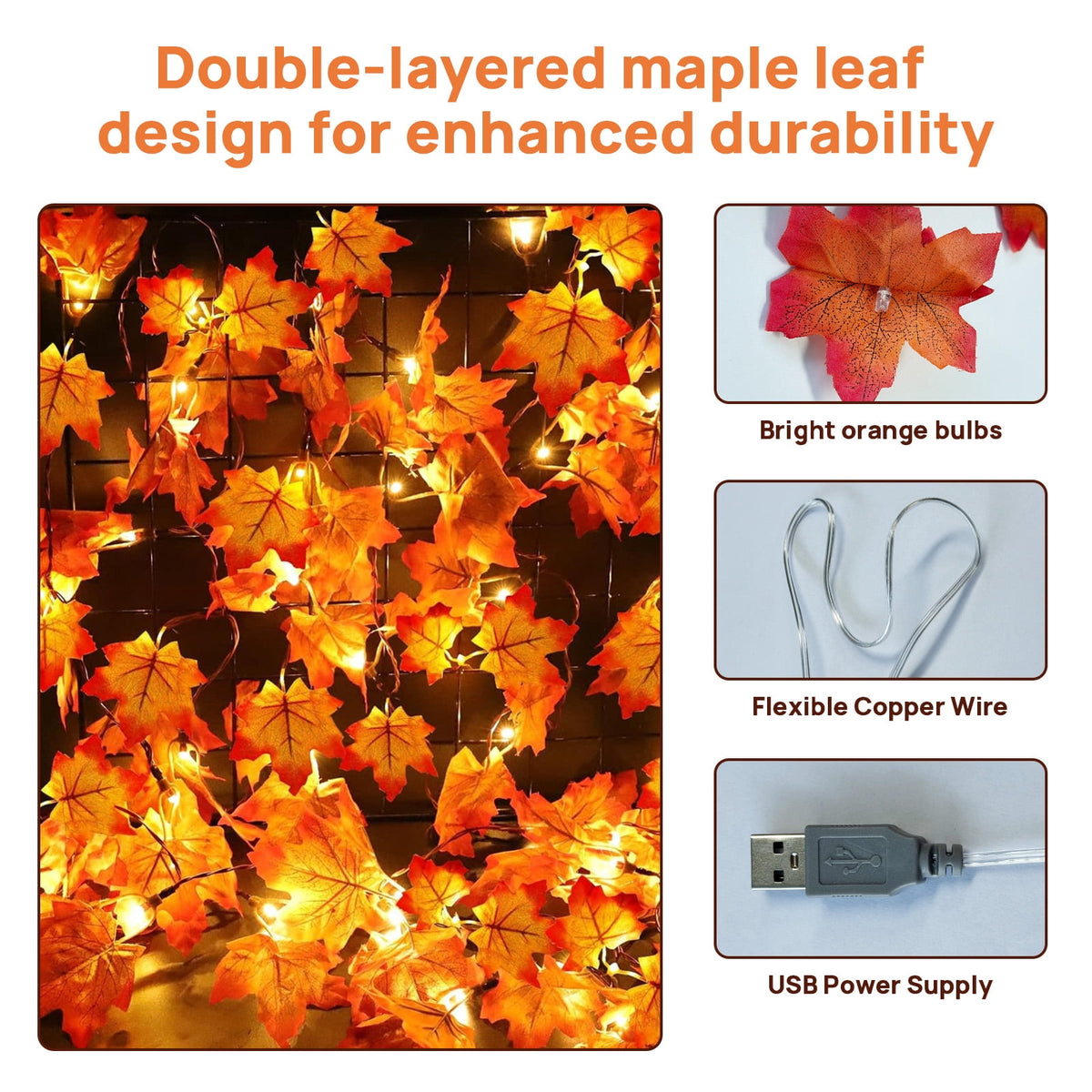 AGCAN 3 Pack Maple Leaf String Light, Total 60 LED 30Ft Artificial Fall Decor Leaf Light USB Operated Centerpiece Table Decorations for Autumn Harvest, Thanksgiving, Halloween, Indoor