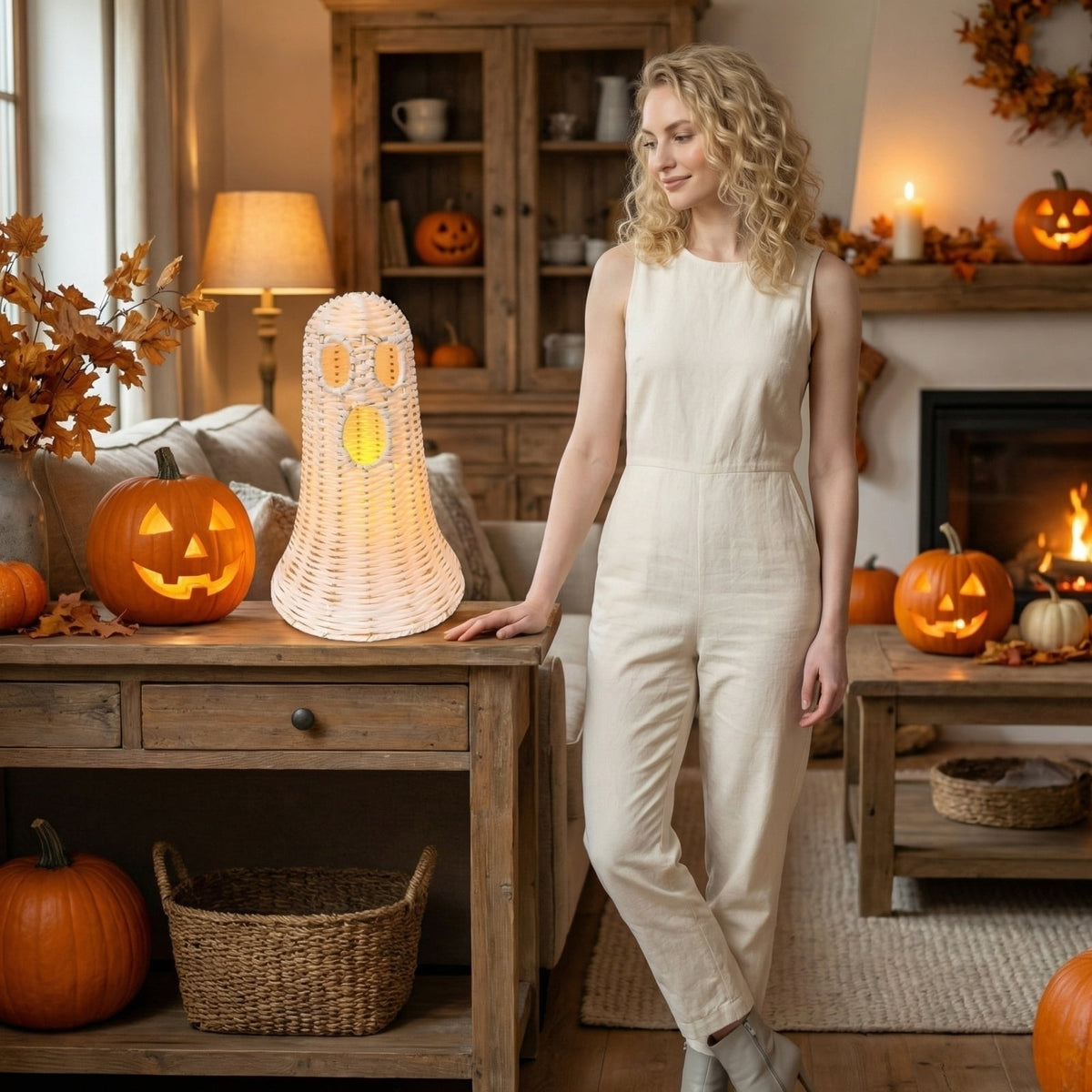 Handwoven Pumpkin Lantern, Rustic Vintage Halloween Decor, 28cm Woven Pumpkin Lantern Without LED Candle Light, Pumpkin Ornament for Mantel Doorstep Halloween Party Decorations